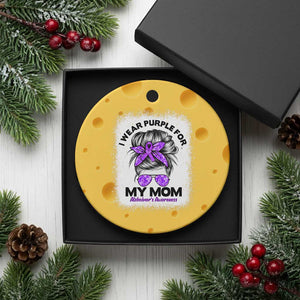 I Wear Purple For My Mom Ceramic Ornament Alzheimers Awareness Messy Bun Graphic