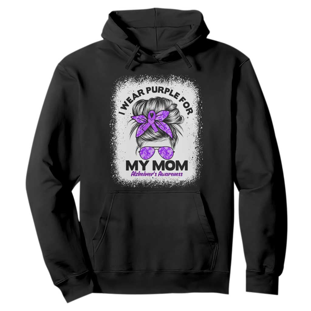 I Wear Purple For My Mom Hoodie Alzheimers Awareness Messy Bun Graphic