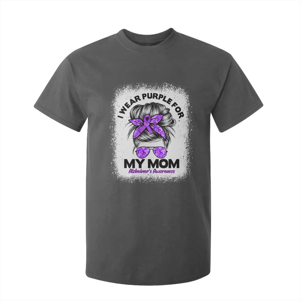 I Wear Purple For My Mom T Shirt For Kid Alzheimers Awareness Messy Bun Graphic