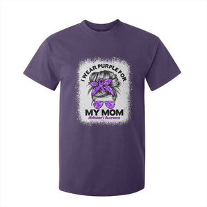 I Wear Purple For My Mom T Shirt For Kid Alzheimers Awareness Messy Bun Graphic