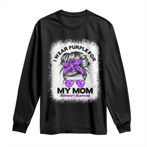 I Wear Purple For My Mom Long Sleeve Shirt Alzheimers Awareness Messy Bun Graphic