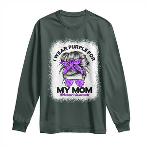 I Wear Purple For My Mom Long Sleeve Shirt Alzheimers Awareness Messy Bun Graphic