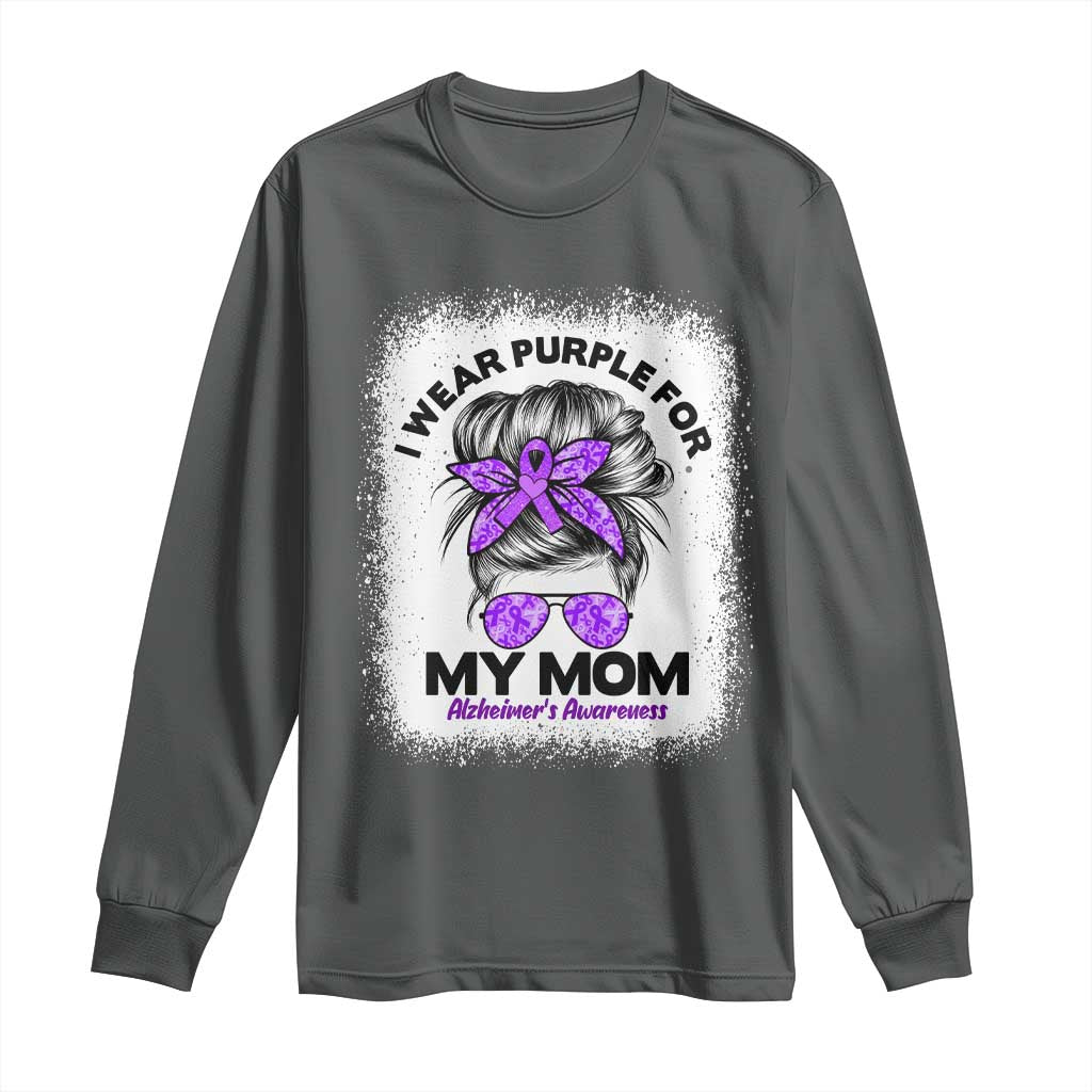 I Wear Purple For My Mom Long Sleeve Shirt Alzheimers Awareness Messy Bun Graphic