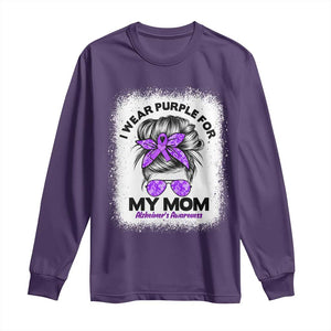 I Wear Purple For My Mom Long Sleeve Shirt Alzheimers Awareness Messy Bun Graphic