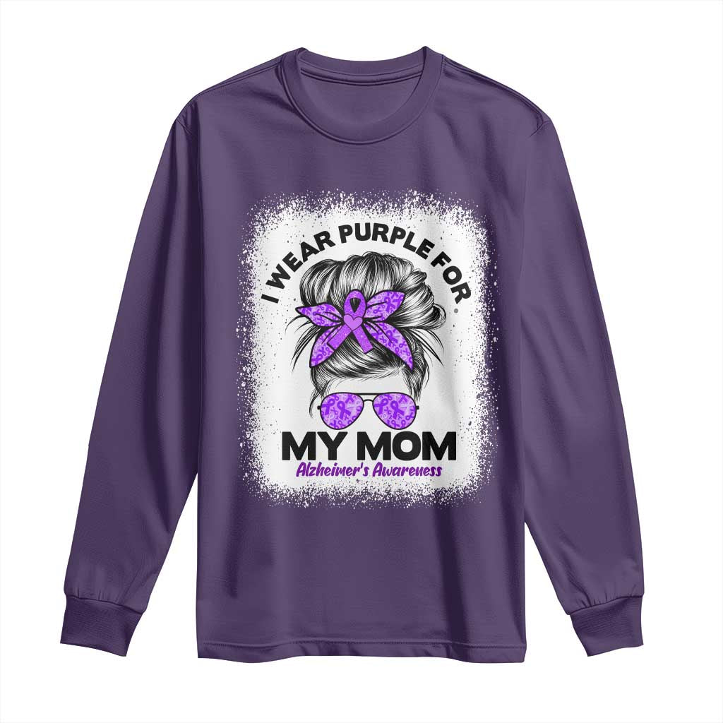 I Wear Purple For My Mom Long Sleeve Shirt Alzheimers Awareness Messy Bun Graphic TS12 Purple Print Your Wear