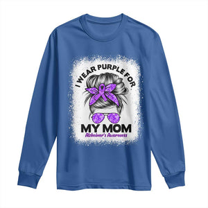 I Wear Purple For My Mom Long Sleeve Shirt Alzheimers Awareness Messy Bun Graphic