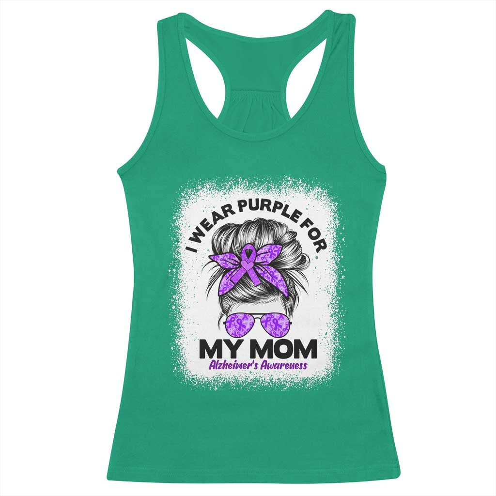 I Wear Purple For My Mom Racerback Tank Top Alzheimers Awareness Messy Bun Graphic