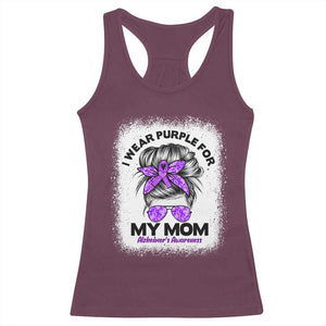 I Wear Purple For My Mom Racerback Tank Top Alzheimers Awareness Messy Bun Graphic