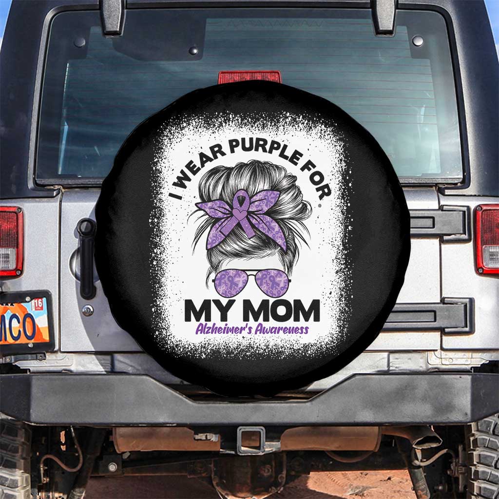 I Wear Purple For My Mom Spare Tire Cover Alzheimers Awareness Messy Bun Graphic TS12 No hole Black Print Your Wear