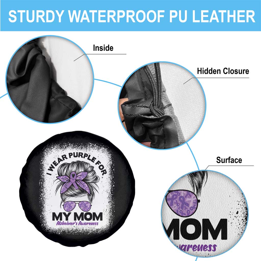 I Wear Purple For My Mom Spare Tire Cover Alzheimers Awareness Messy Bun Graphic