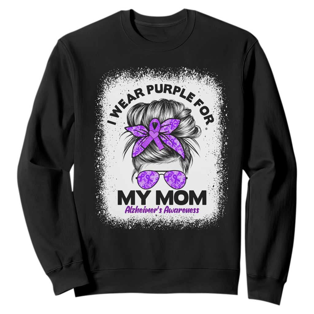 I Wear Purple For My Mom Sweatshirt Alzheimers Awareness Messy Bun Graphic