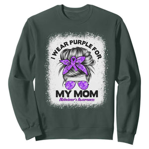 I Wear Purple For My Mom Sweatshirt Alzheimers Awareness Messy Bun Graphic
