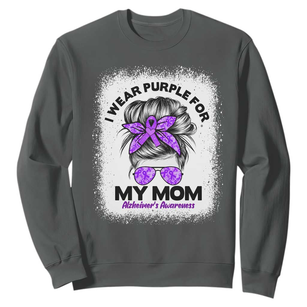 I Wear Purple For My Mom Sweatshirt Alzheimers Awareness Messy Bun Graphic