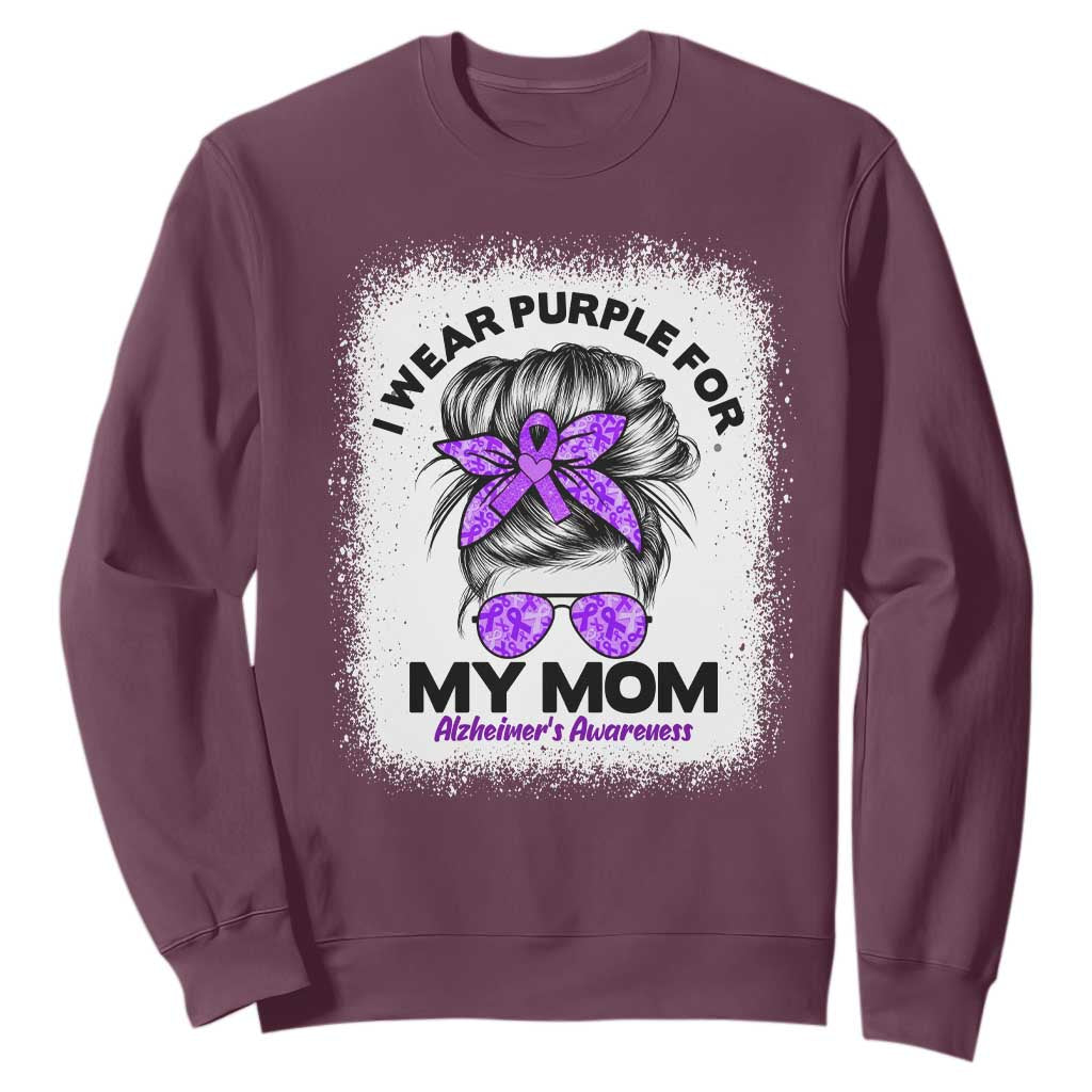 I Wear Purple For My Mom Sweatshirt Alzheimers Awareness Messy Bun Graphic