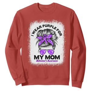 I Wear Purple For My Mom Sweatshirt Alzheimers Awareness Messy Bun Graphic