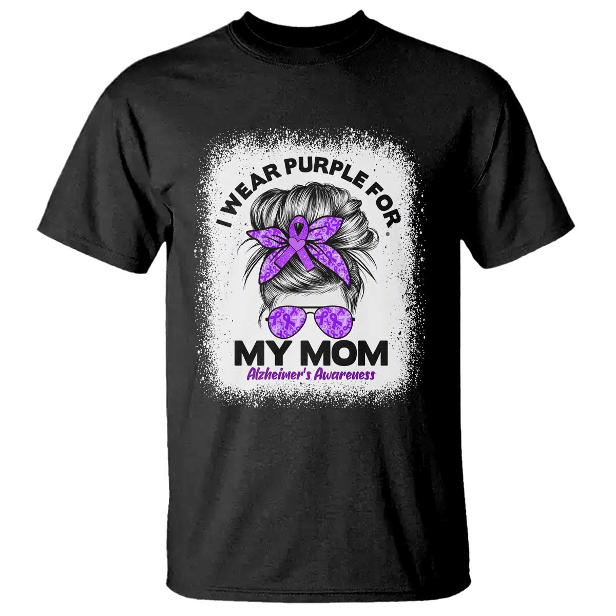 I Wear Purple For My Mom T Shirt Alzheimers Awareness Messy Bun Graphic