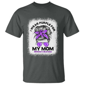 I Wear Purple For My Mom T Shirt Alzheimers Awareness Messy Bun Graphic