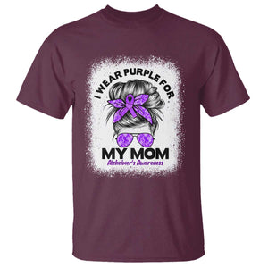 I Wear Purple For My Mom T Shirt Alzheimers Awareness Messy Bun Graphic