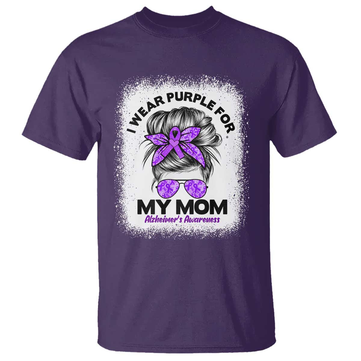 I Wear Purple For My Mom T Shirt Alzheimers Awareness Messy Bun Graphic TS12 Purple Print Your Wear