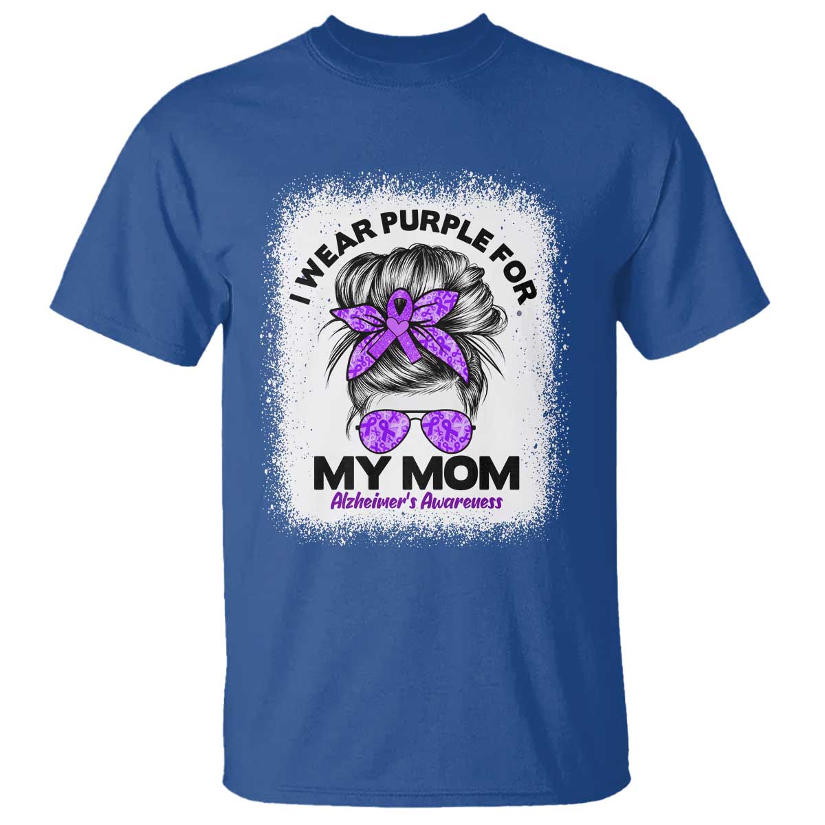 I Wear Purple For My Mom T Shirt Alzheimers Awareness Messy Bun Graphic