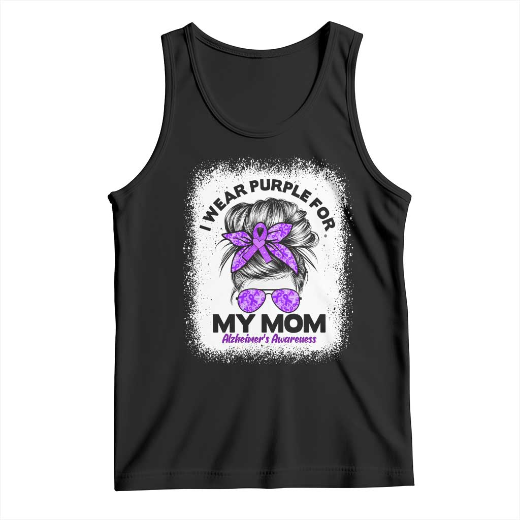 I Wear Purple For My Mom Tank Top Alzheimers Awareness Messy Bun Graphic TS12 Black Print Your Wear