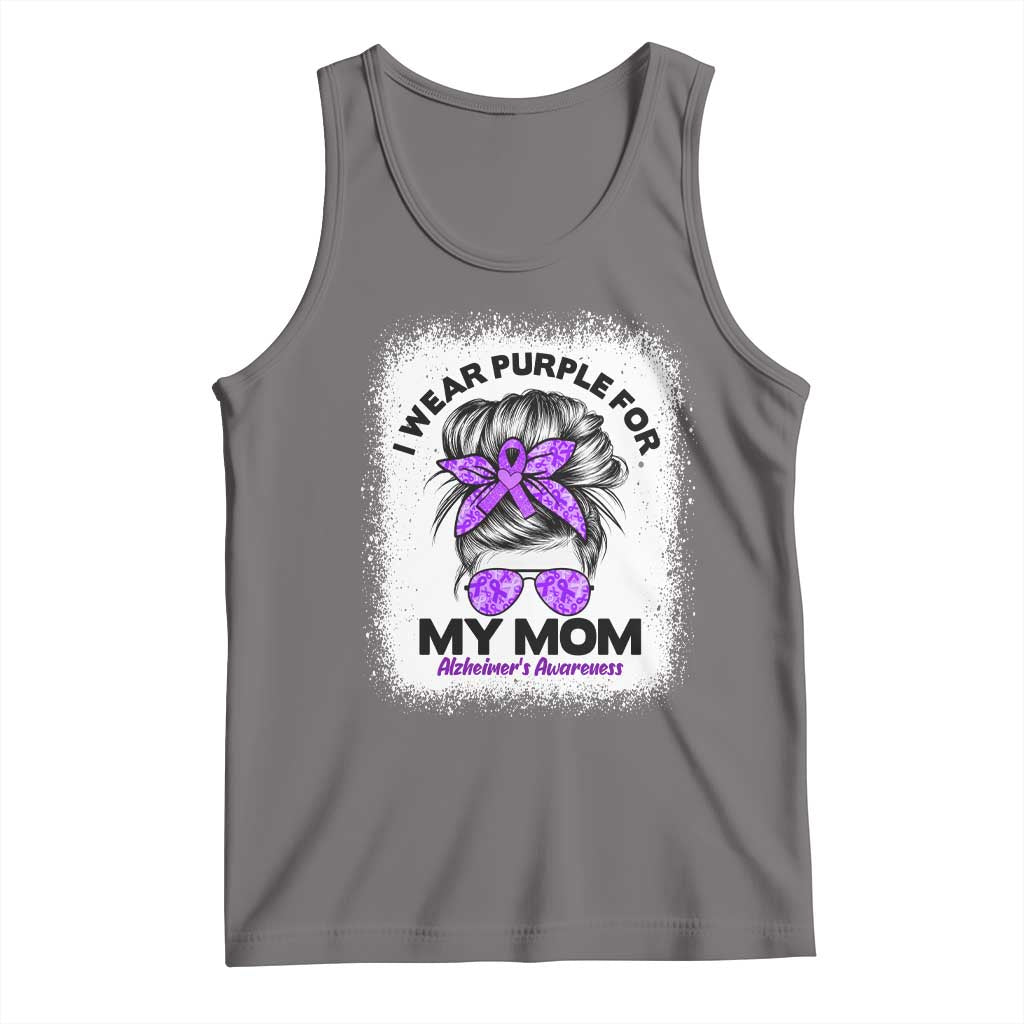 I Wear Purple For My Mom Tank Top Alzheimers Awareness Messy Bun Graphic