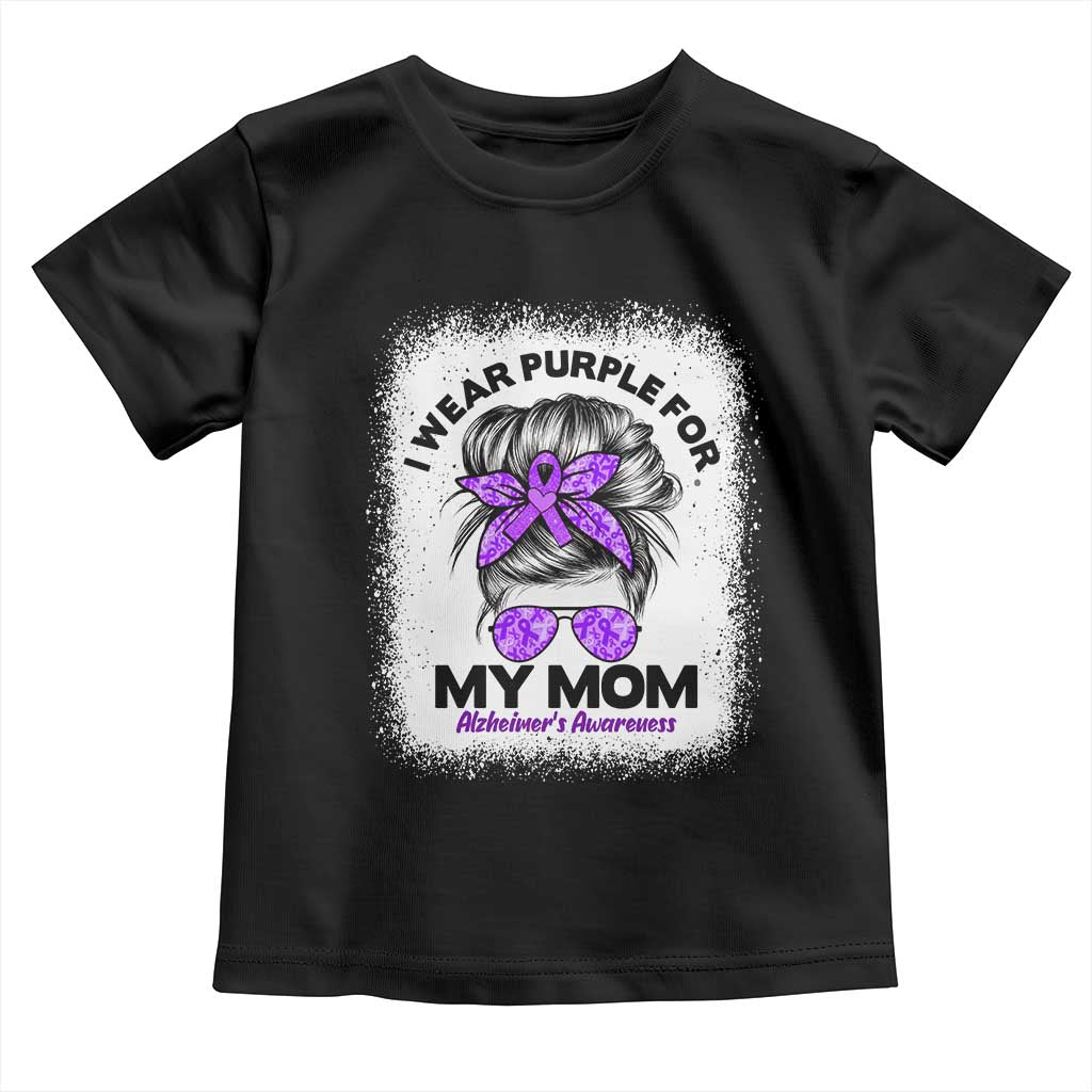 I Wear Purple For My Mom Toddler T Shirt Alzheimers Awareness Messy Bun Graphic