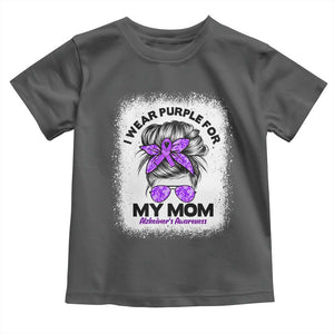 I Wear Purple For My Mom Toddler T Shirt Alzheimers Awareness Messy Bun Graphic