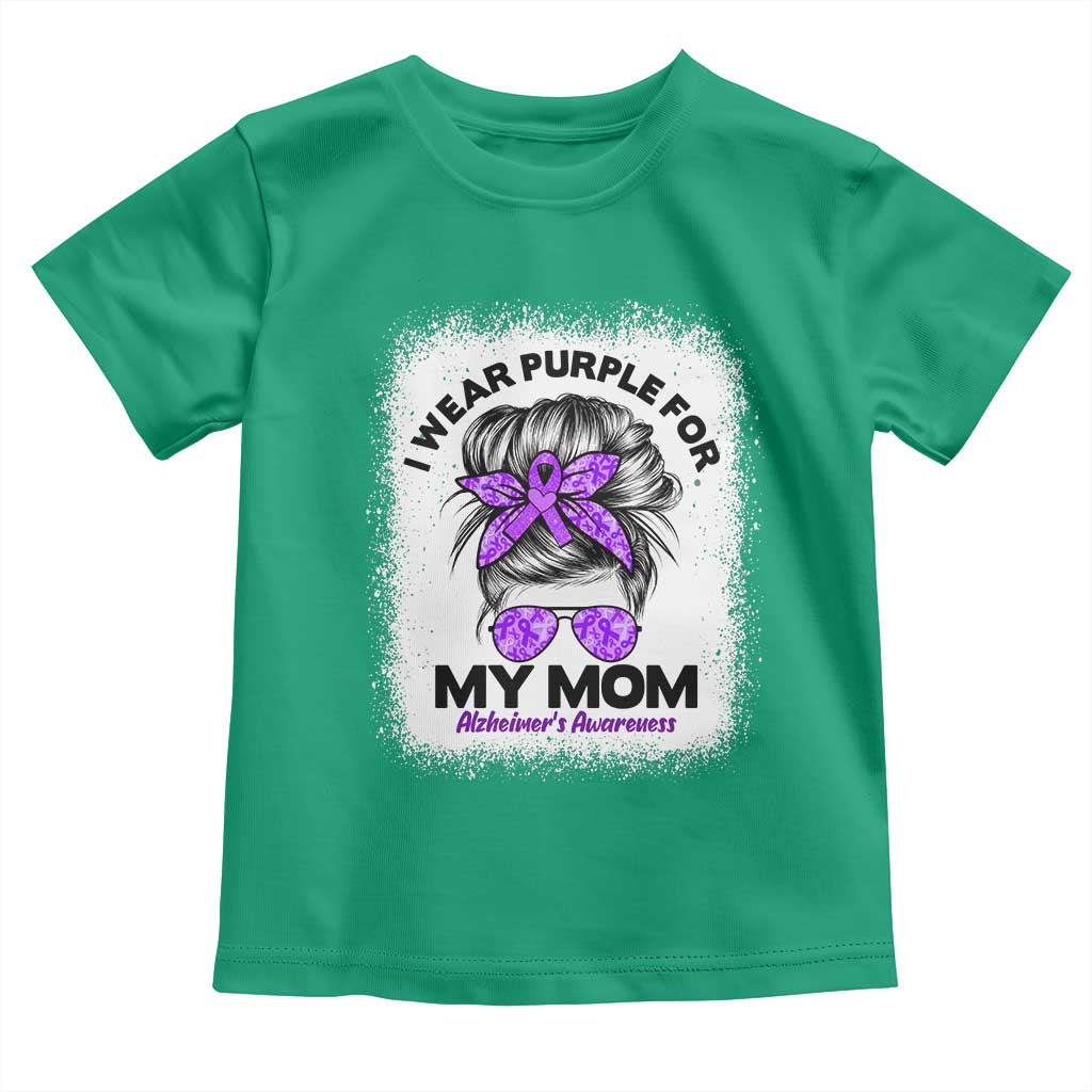 I Wear Purple For My Mom Toddler T Shirt Alzheimers Awareness Messy Bun Graphic