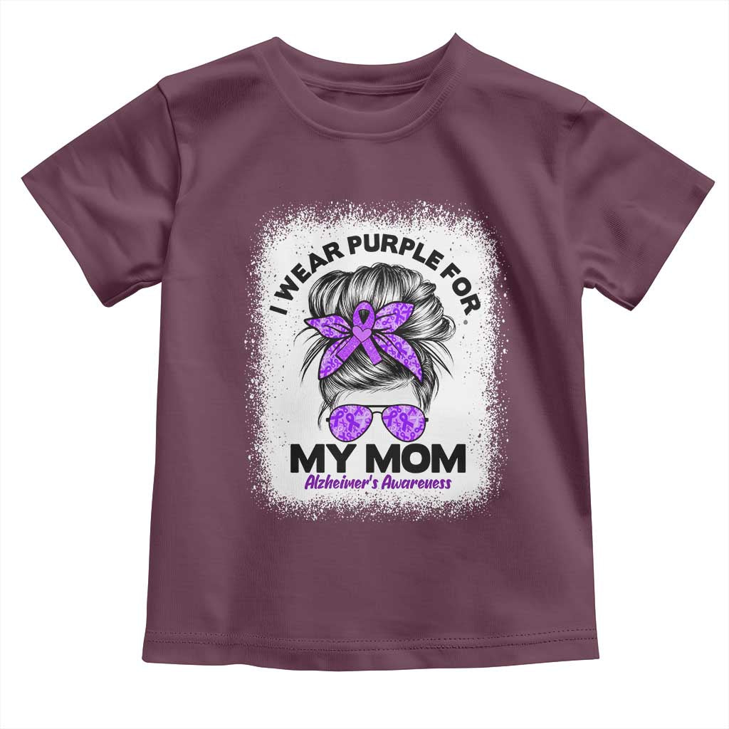 I Wear Purple For My Mom Toddler T Shirt Alzheimers Awareness Messy Bun Graphic