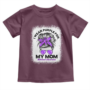I Wear Purple For My Mom Toddler T Shirt Alzheimers Awareness Messy Bun Graphic