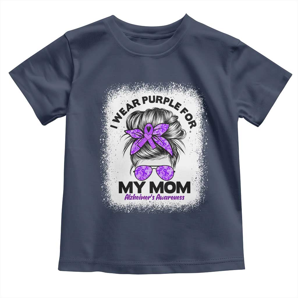 I Wear Purple For My Mom Toddler T Shirt Alzheimers Awareness Messy Bun Graphic