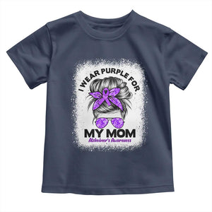 I Wear Purple For My Mom Toddler T Shirt Alzheimers Awareness Messy Bun Graphic