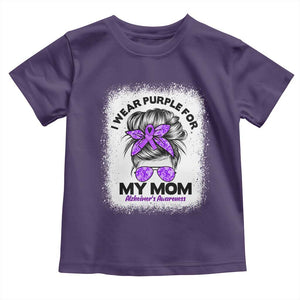 I Wear Purple For My Mom Toddler T Shirt Alzheimers Awareness Messy Bun Graphic