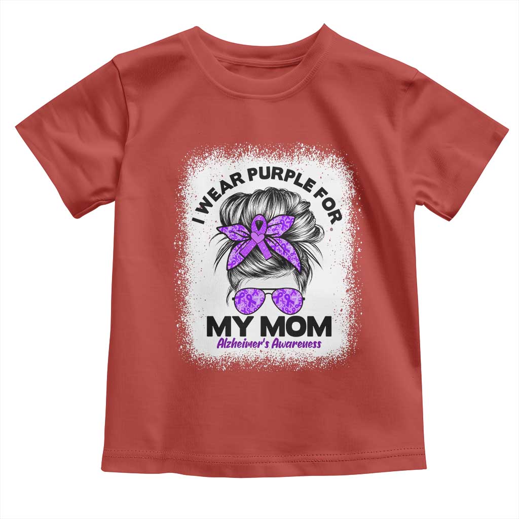 I Wear Purple For My Mom Toddler T Shirt Alzheimers Awareness Messy Bun Graphic