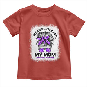 I Wear Purple For My Mom Toddler T Shirt Alzheimers Awareness Messy Bun Graphic