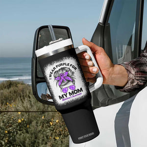 I Wear Purple For My Mom Tumbler With Handle Alzheimers Awareness Messy Bun Graphic