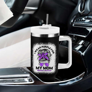 I Wear Purple For My Mom Tumbler With Handle Alzheimers Awareness Messy Bun Graphic