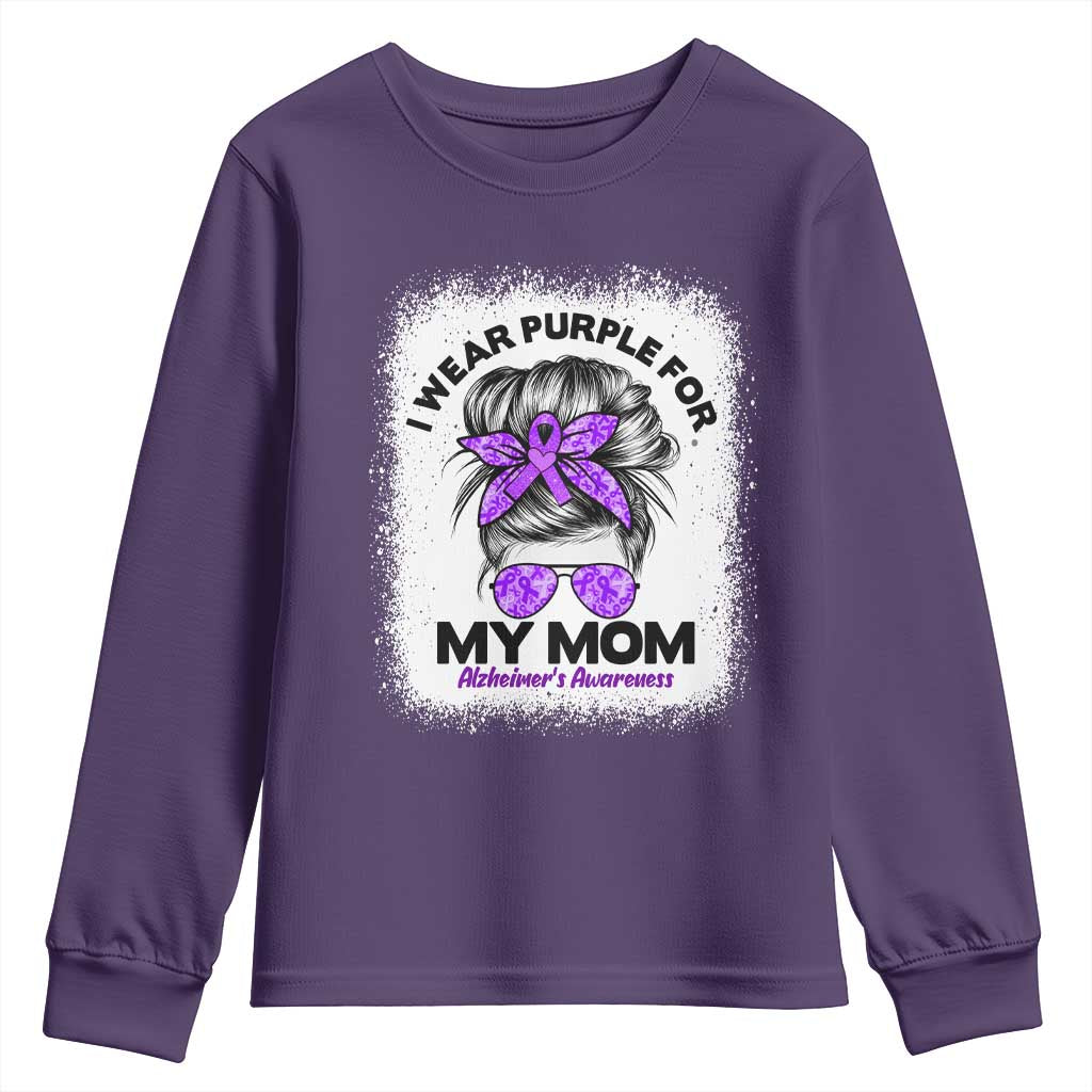 I Wear Purple For My Mom Youth Sweatshirt Alzheimers Awareness Messy Bun Graphic TS12 Purple Print Your Wear