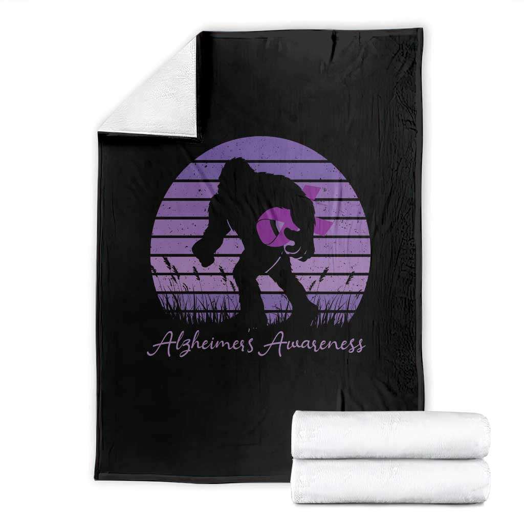 Vintage Bigfoot Alzheimers Awareness Throw Blanket Purple Ribbon Support Graphic TS12 Black Print Your Wear