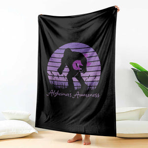 Vintage Bigfoot Alzheimers Awareness Throw Blanket Purple Ribbon Support Graphic