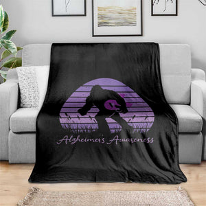 Vintage Bigfoot Alzheimers Awareness Throw Blanket Purple Ribbon Support Graphic