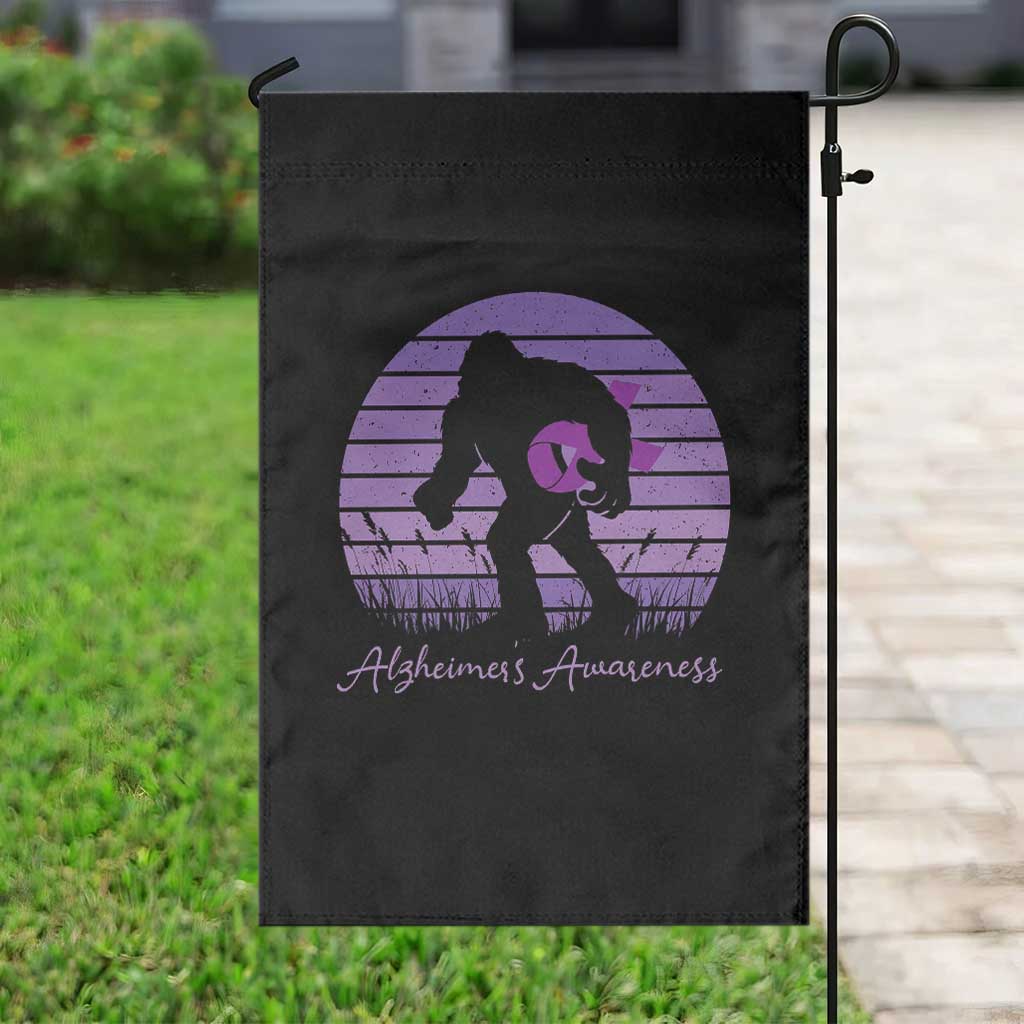Vintage Bigfoot Alzheimers Awareness Garden Flag Purple Ribbon Support Graphic