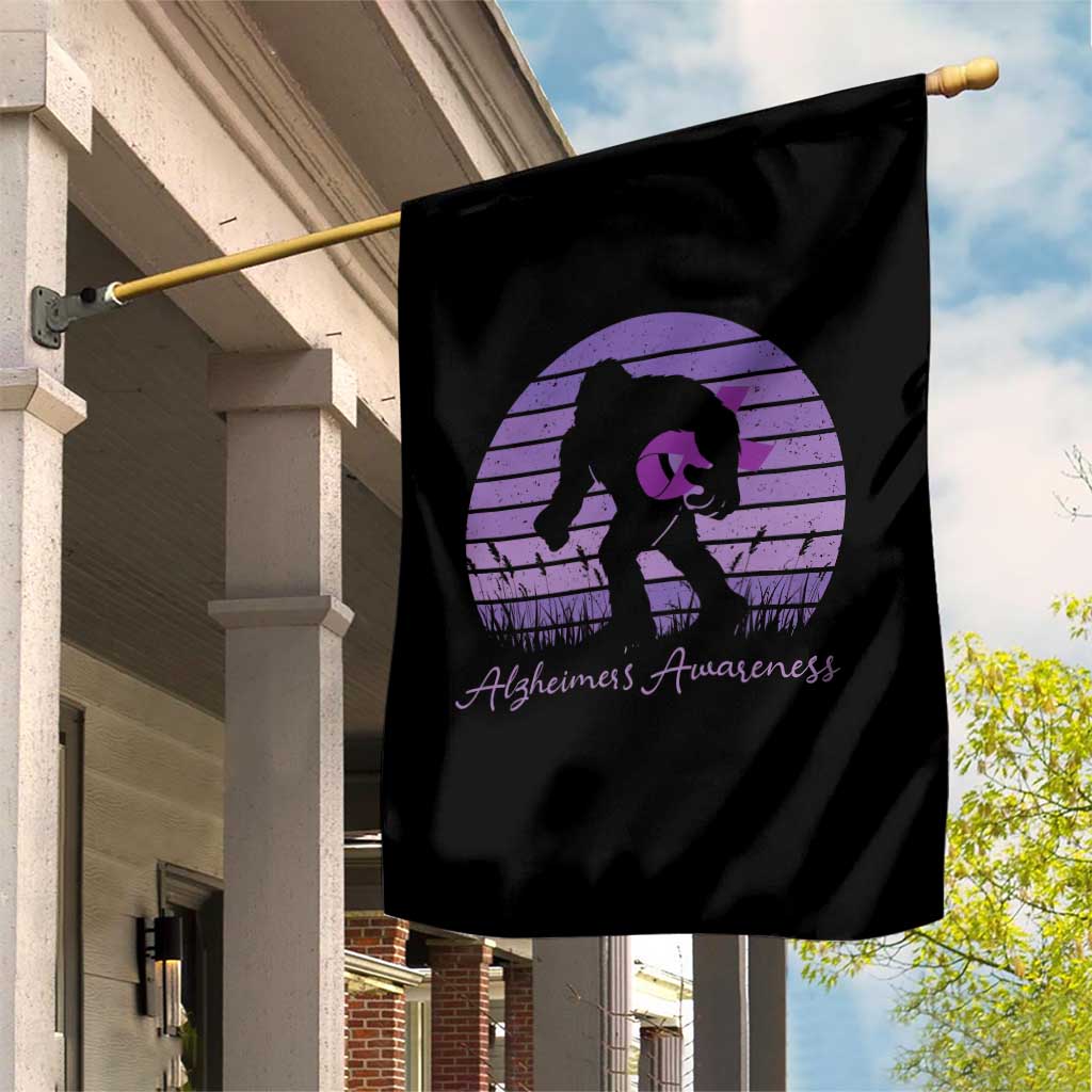 Vintage Bigfoot Alzheimers Awareness Garden Flag Purple Ribbon Support Graphic