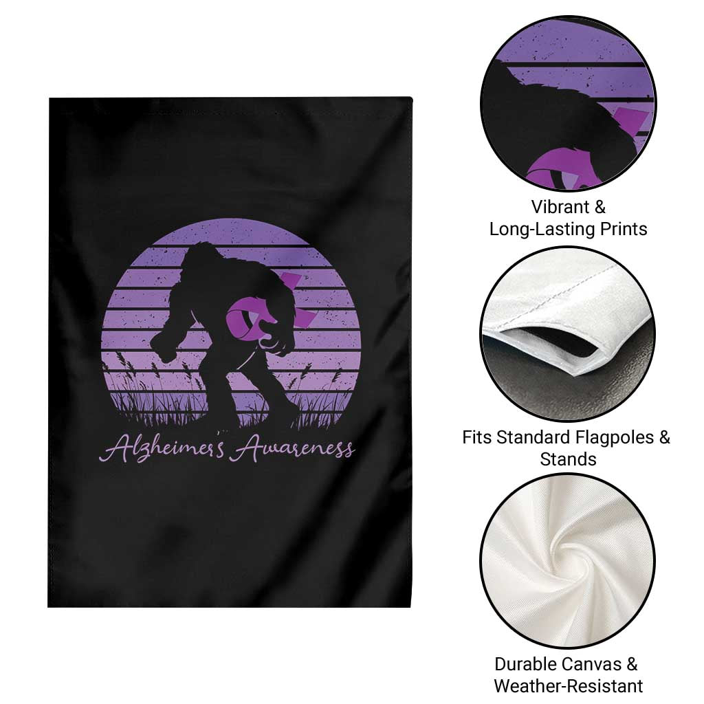 Vintage Bigfoot Alzheimers Awareness Garden Flag Purple Ribbon Support Graphic