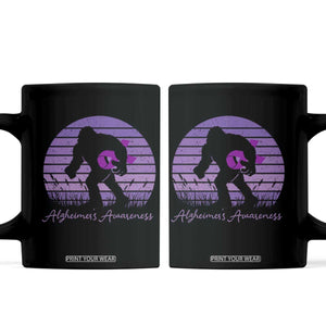 Vintage Bigfoot Alzheimers Awareness Coffee Mug Purple Ribbon Support Graphic