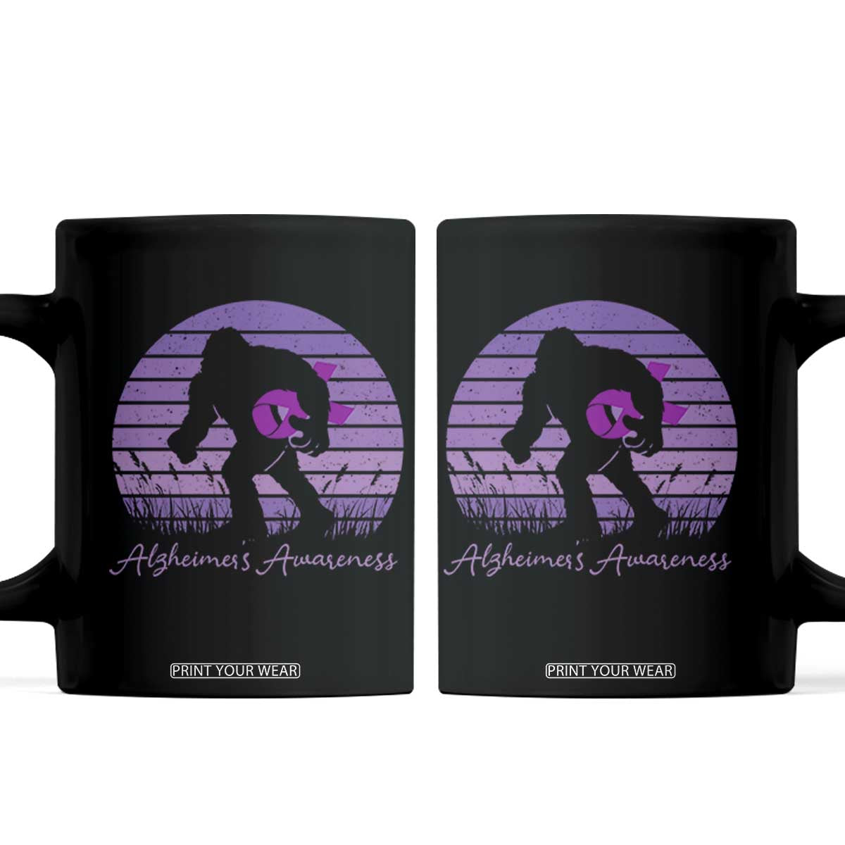 Vintage Bigfoot Alzheimers Awareness Coffee Mug Purple Ribbon Support Graphic TS12 Black Print Your Wear