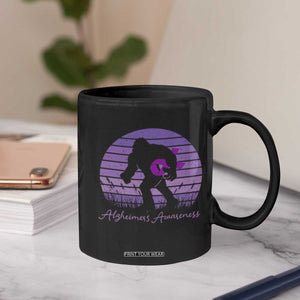 Vintage Bigfoot Alzheimers Awareness Coffee Mug Purple Ribbon Support Graphic