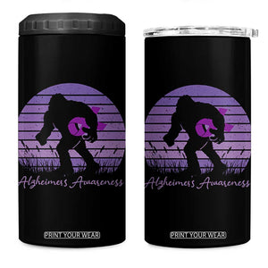 Vintage Bigfoot Alzheimers Awareness 4 in 1 Can Cooler Tumbler Purple Ribbon Support Graphic
