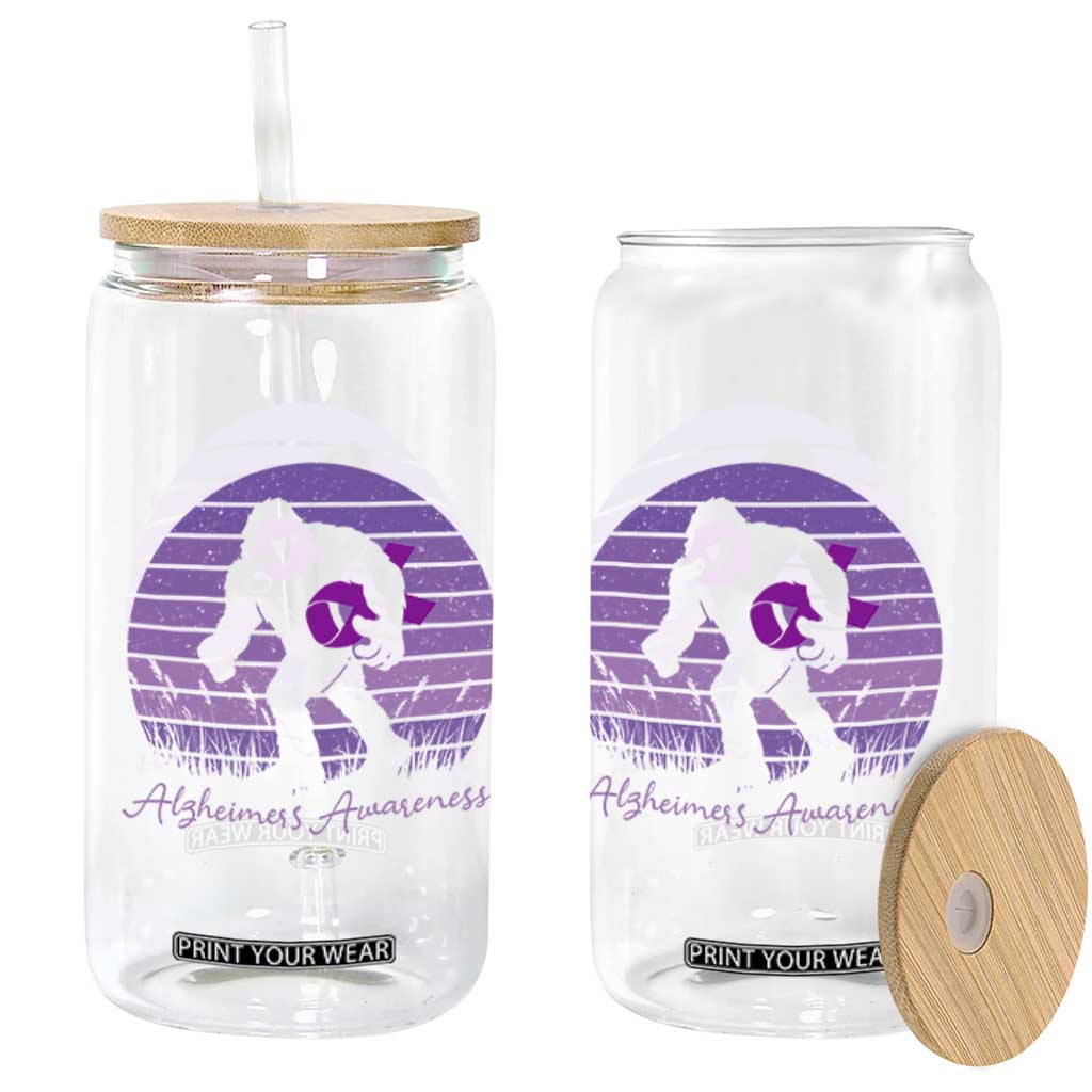 Vintage Bigfoot Alzheimers Awareness Glass Can Purple Ribbon Support Graphic
